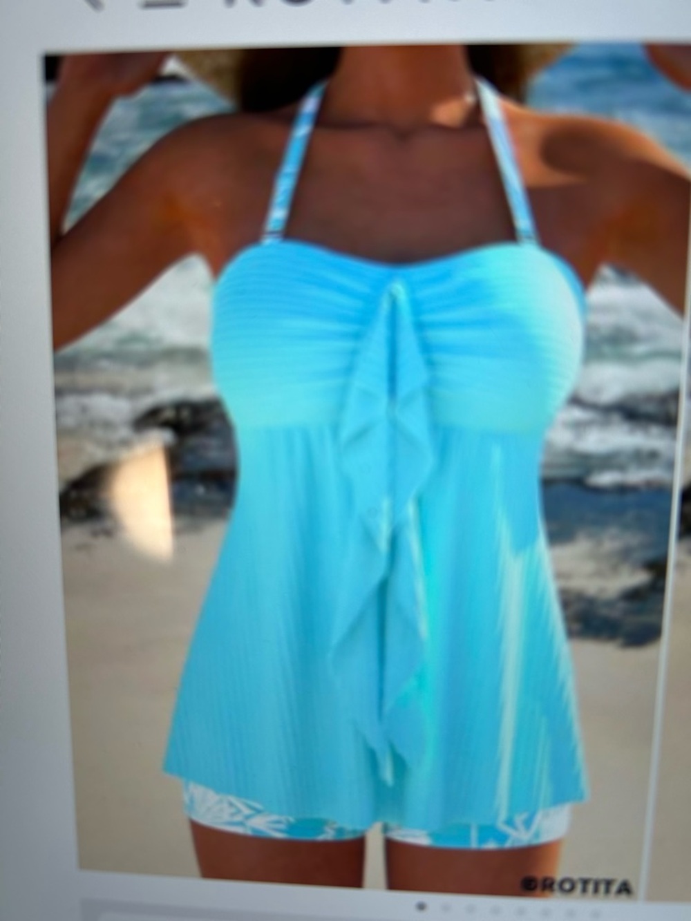 Light Blue Ruffle Halter Swim Tankini Set